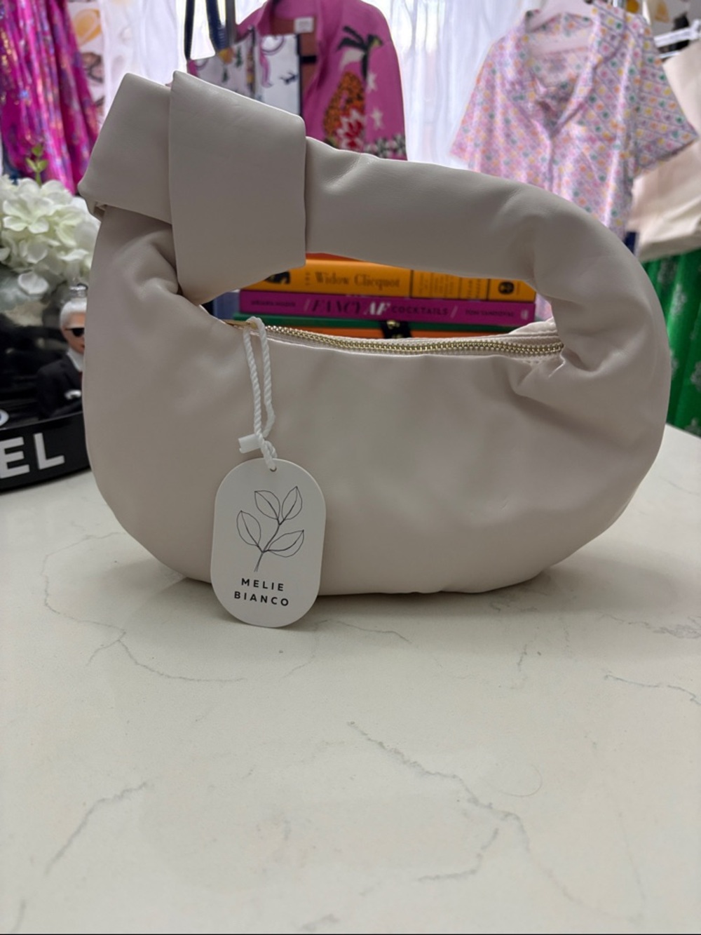 Melie Bianco Ivory Knot-Handle Wristlet